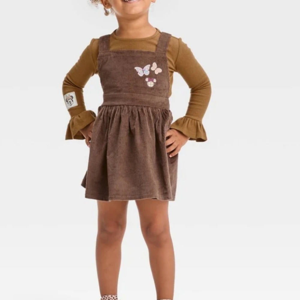 Disney Minnie Mouse Toddler Girls Corduroy Top Dress‎ Set Brown 12M